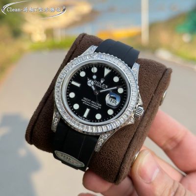 Rolex Yacht-Master Black Face Replica with Diamond Bezel 42mm 3235 Movement Rubber Strap W4789518 Watch